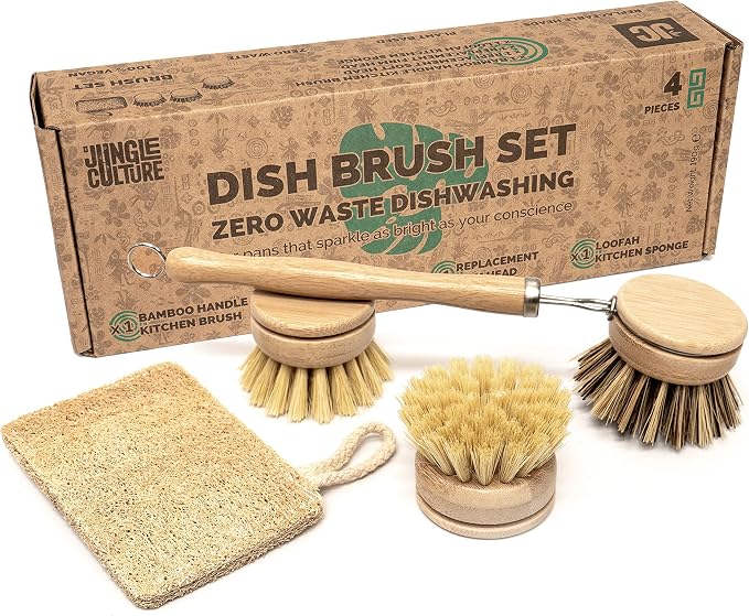 Jungle Culture 4 Piece Bamboo Dish Brush Set by JungleCulture