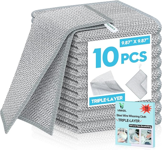 10 Pcs New Upgraded 3 Layers Non Scratch Wire Dishcloth, Wet & Dry by Unknown