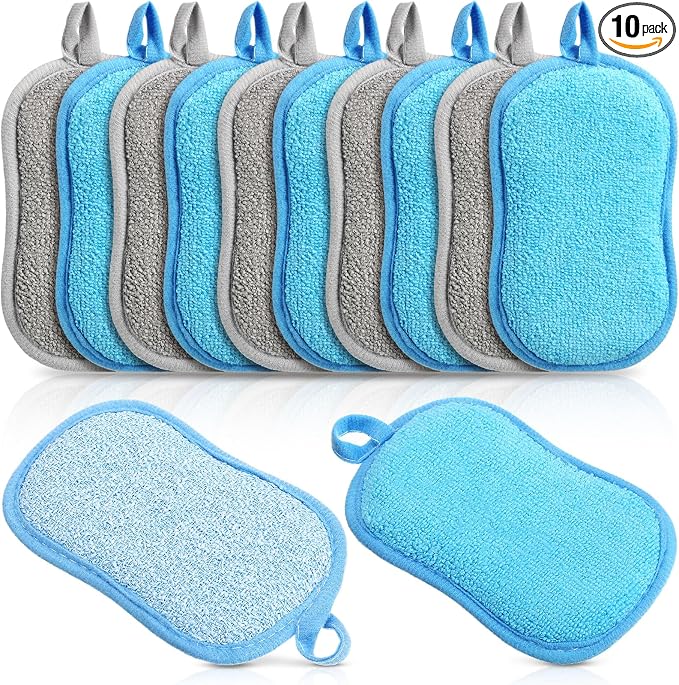 Boao 10 Pieces Multipurpose Kitchen Scrub Sponges, Non-Scratch Microfiber Scrub by Boao