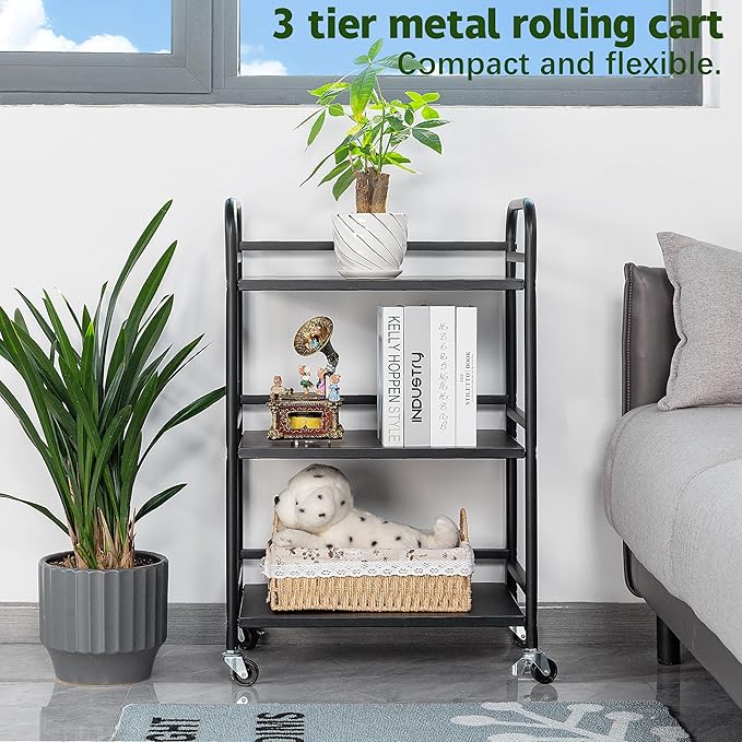 HDANI 3 Tier Rolling Cart Shelves, Heavy Duty Multifunctional Metal - Image 4