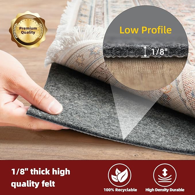 BAGAIL Felt and Natural Rubber Backing Rug Pads 1/8” Thick, 2 x 4 Ft Non Slip - Image 3