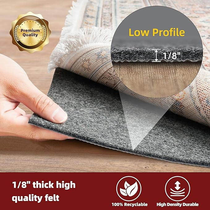 BAGAIL Felt and Natural Rubber Backing Rug Pads 1/8” Thick, 9 x 12 Ft Non Slip - Image 3