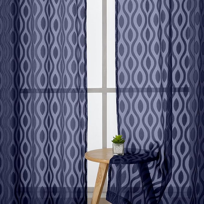 Aiyufeng Navy Curtains 45 Inch Length 2 Panels Set, Farmhouse Soft Airy - Image 3