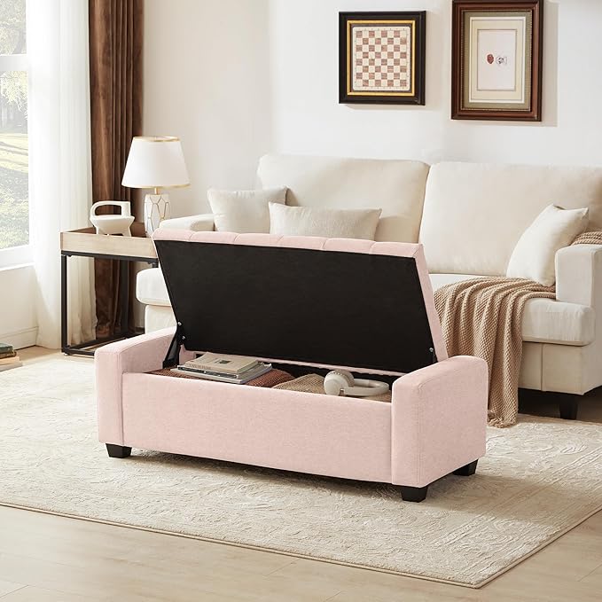 48" Ottoman with Storage, Upholstered Entryway Bench with Seating - Image 3
