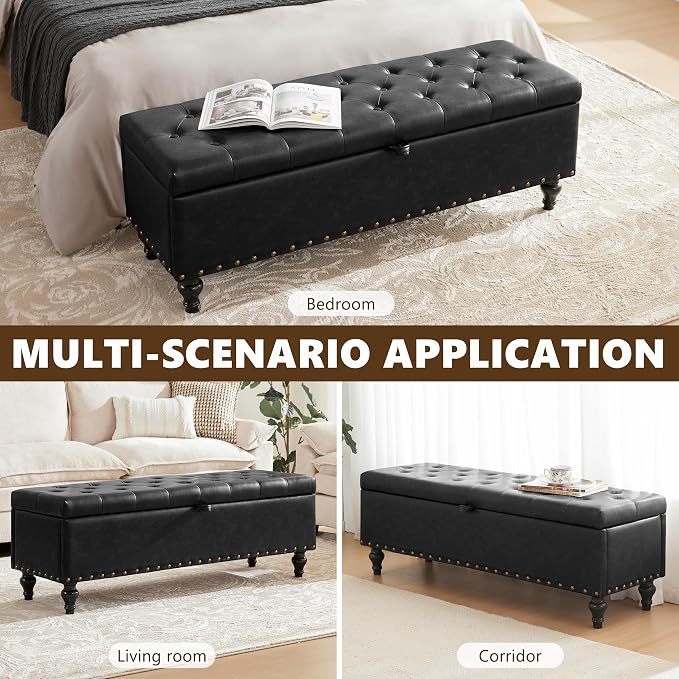 50" Storage Ottoman Bench, Tufted Ottoman - Image 4
