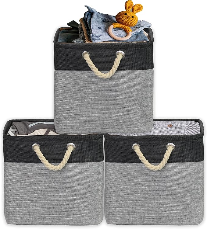 SIMPLE HOUSEWARE Fabric Storage Cubes, 3 Pack, Dark Gray by SimpleHouseware
