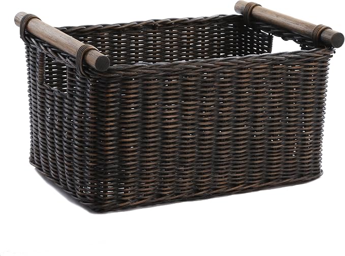 The Basket Lady Pole Handle Wicker Storage Basket, 14 in L x 10 in W x 7.5 in H by TheBasketLady
