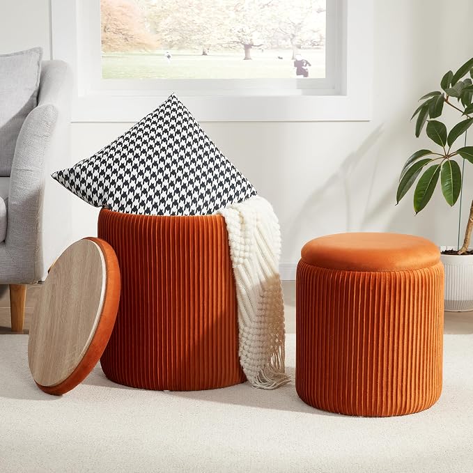 Round Ottoman with Storage Set of 2, Vanity Stool with Storage by RoyalWindsor