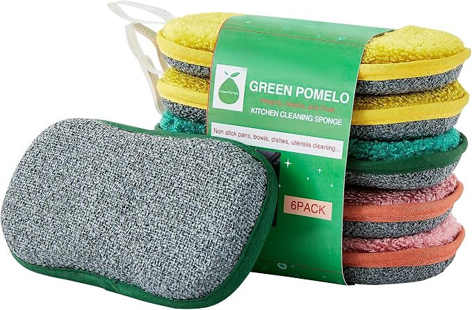 Multipurpose Sponges Kitchen, 6 Pack Reusable Non-Scratch Scrub Sponge by GREENPOMELO