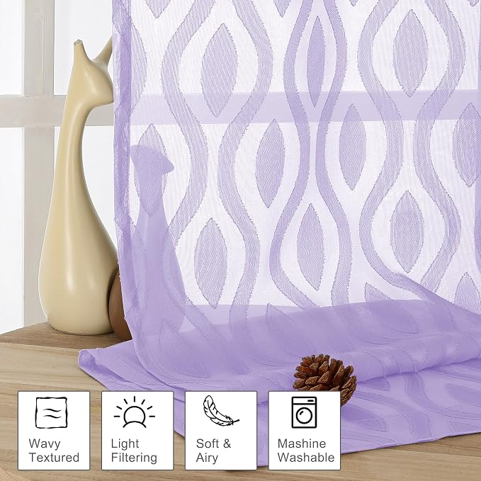 Aiyufeng Lavender Sheer Curtains Tiers 36 Inch Length, Light Filtering Soft - Image 2
