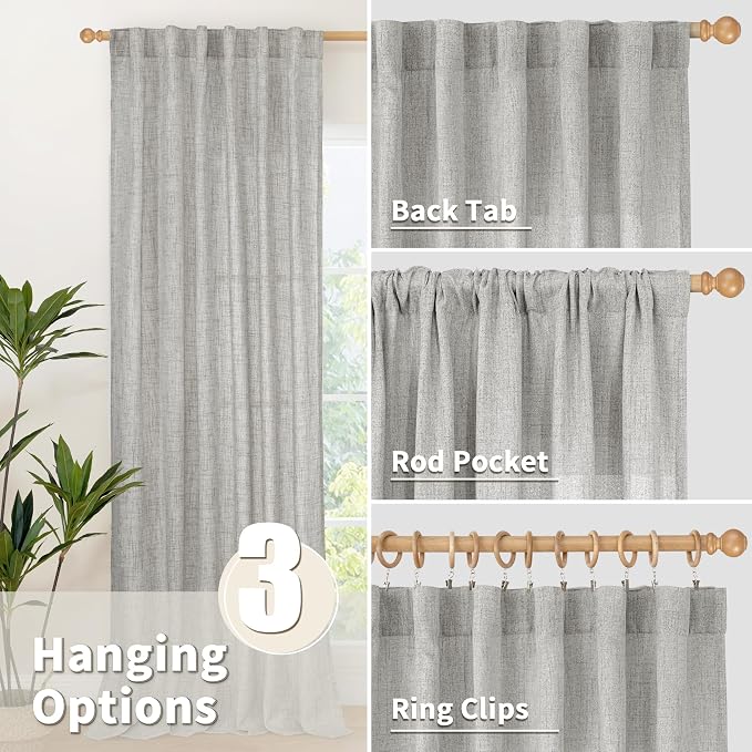 YoungsTex Dark Grey Light Filtering Curtains 84 Inch Length, Linen Drapes Semi - Image 5