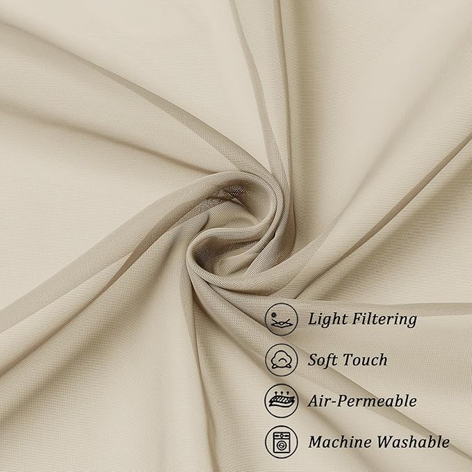 Chyhomenyc Taupe Sheer Curtains 96 inches Long 2 Panels, Light Filtering Soft - Image 8