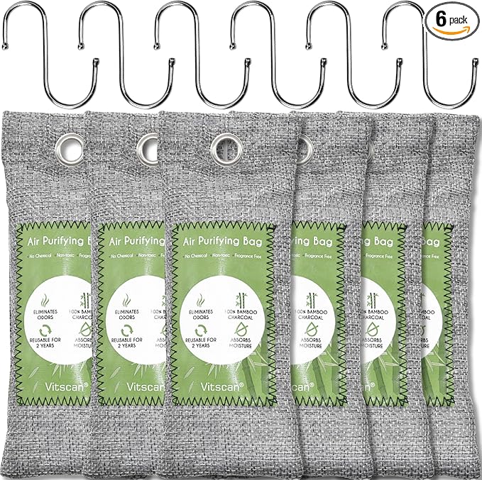 6 Pack Bamboo Charcoal Air Purifying Bag, Activated Charcoal Bags Odor Absorber by VITSCAN