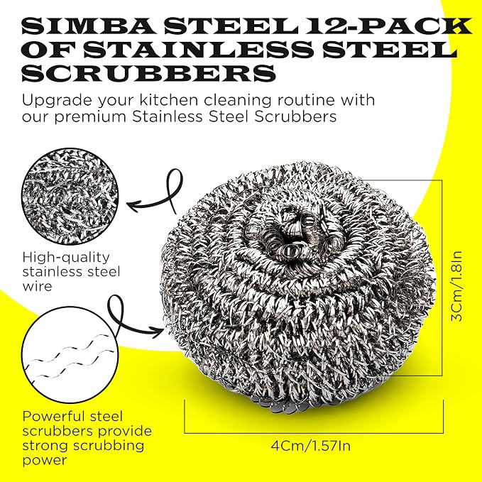 12Pcs Simba Stainless Steel Wool Scrubber Pads - Image 2