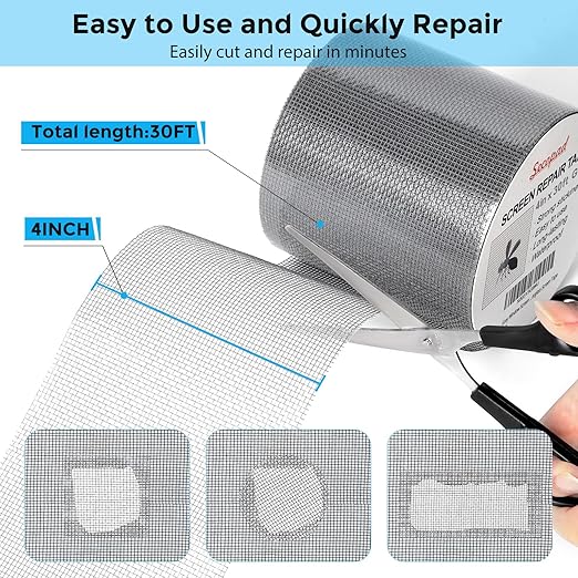 Grey Window Screen Repair Kit, 4 in X 30 FT Screen Repair Tape - Image 2