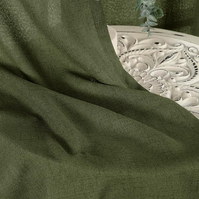 YoungsTex Olive Green Linen Curtains 45 Inch Length, Short Window Drapes Light - Image 7