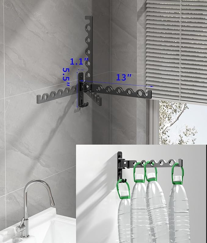 Dr.DJ Wall Hanger for Clothes, Coat Hanger Wall Mounted Matte Black Retractable - Image 8