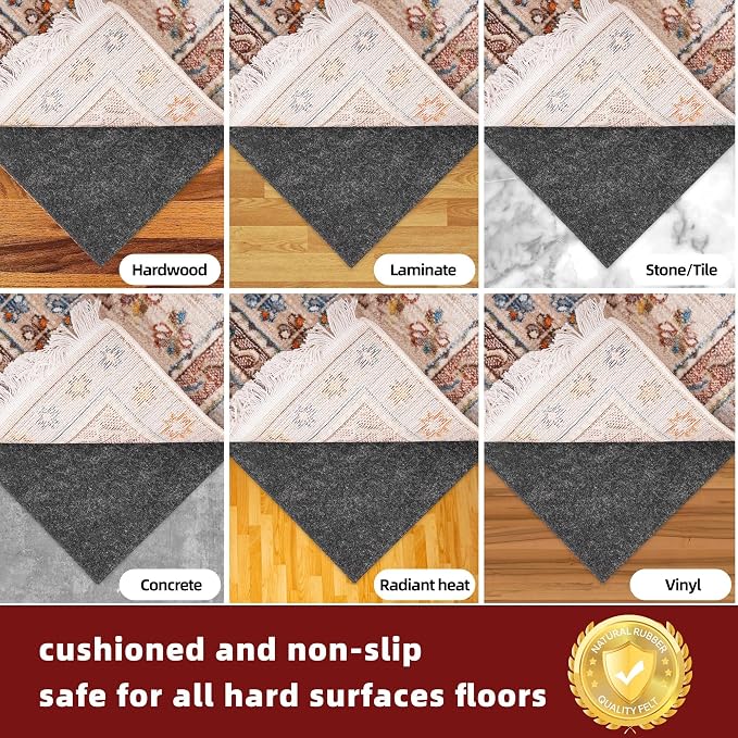 BAGAIL Felt and Natural Rubber Backing Rug Pads 1/8” Thick, 6 x 9 Ft Non Slip - Image 6