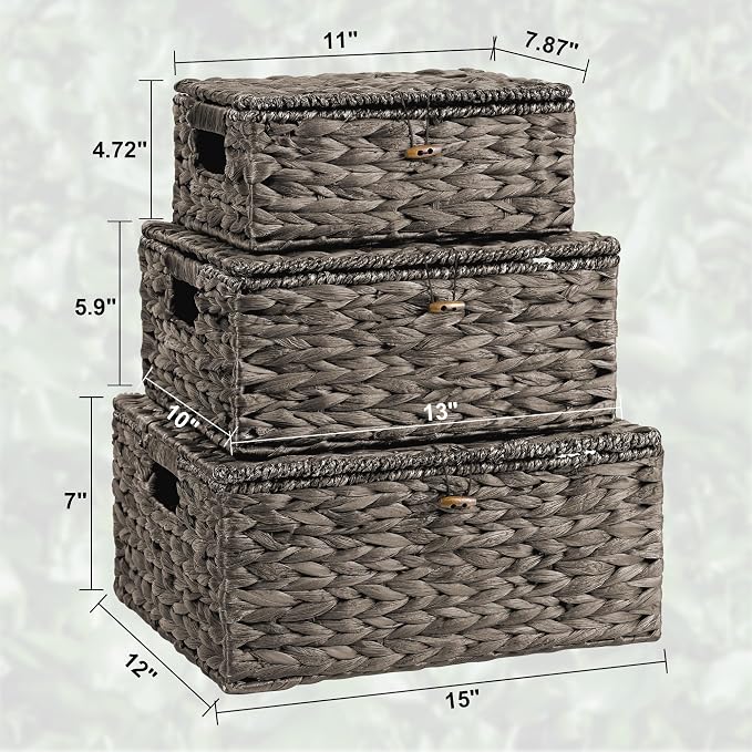 Wicker Storage Baskets with Lids and Handles, Hand Woven Rattan Storage Bins Box - Image 2