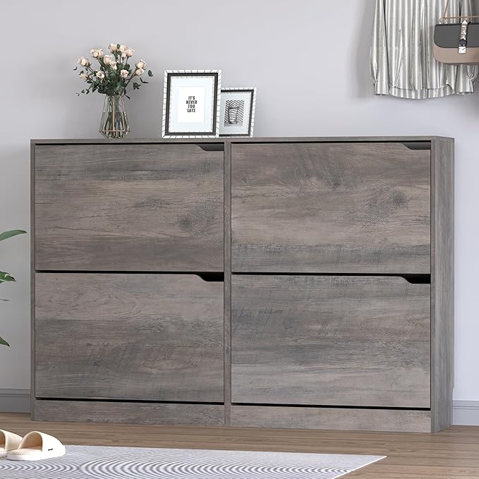 Shoe Cabinet with 4 Flip Drawers, Narrow Hidden Shoe Storage Cabinet, Slim - Image 3