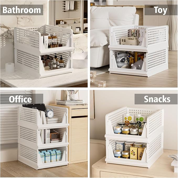 Proarea Stackable Plastic Storage Basket Closet Organizer Bin Foldable Clothes - Image 6