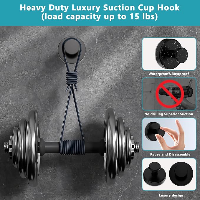 Suction Cup Hooks for Shower, Removable No Drill Towel Hooks, Upgraded 15 lbs - Image 3