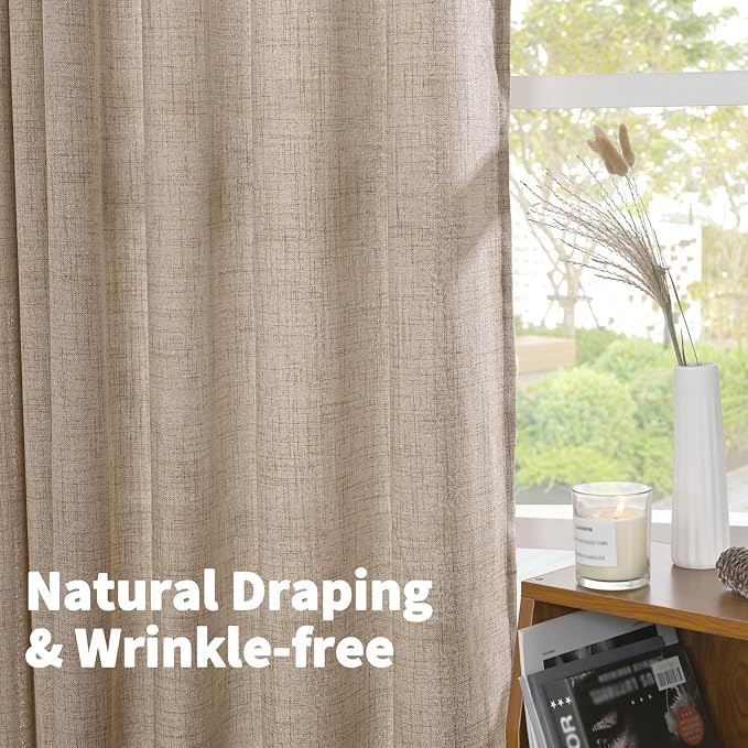 YoungsTex Oatmeal Linen Semi Sheer Curtains 63 Inch Length - Image 5