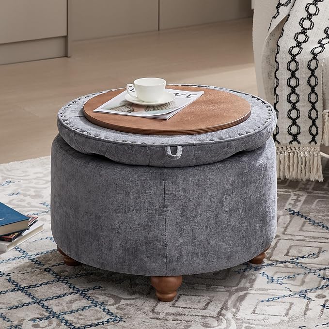 24Inch Round Storage Ottoman - Image 7