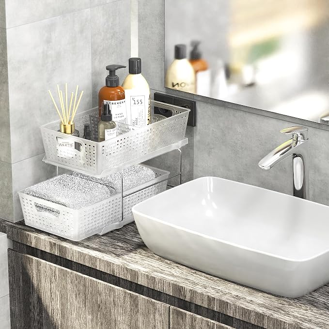Simple Houseware 2 Tier Bathroom Organizer Tray Pull-Out Sliding - Image 6