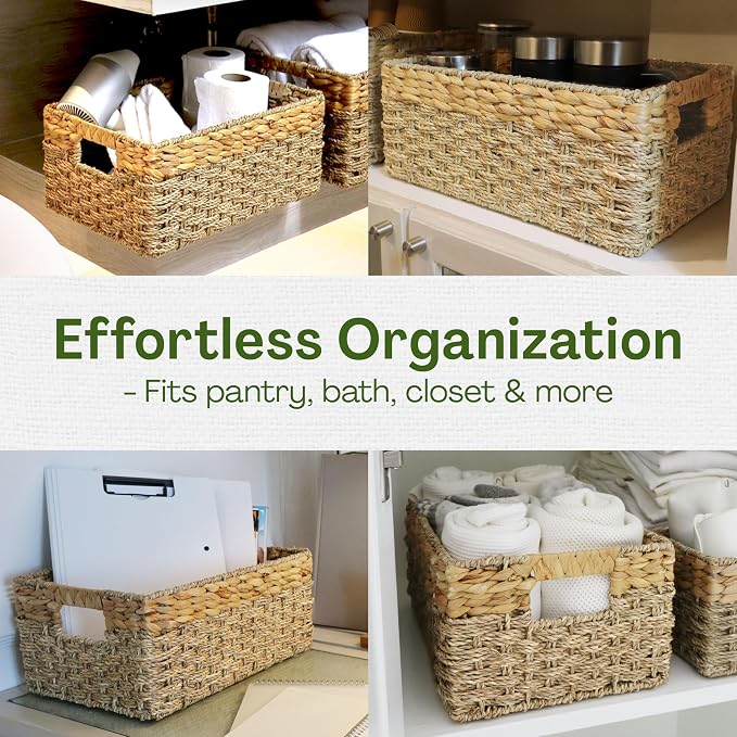 Medium Wicker Basket for Storage, Seagrass and Hyacinth Woven Baskets for Décor - Image 5