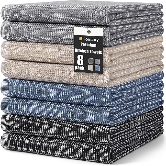 Homaxy Premium Kitchen Towels, Large Cotton Kitchen Hand Towels, Flat and Terry by Homaxy