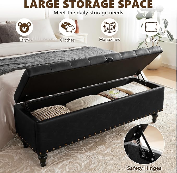 51.8’’ Storage Ottoman Bench, Faux Leather Ottoman - Image 3