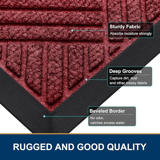 Smiry Front Door Mat Outside Entrance, Heavy Duty Outdoor Indoor Natural Rubber - Image 4