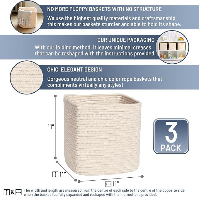 NaturalCozy Storage Cubes 11 Inch Cotton Rope Woven Baskets - Image 2