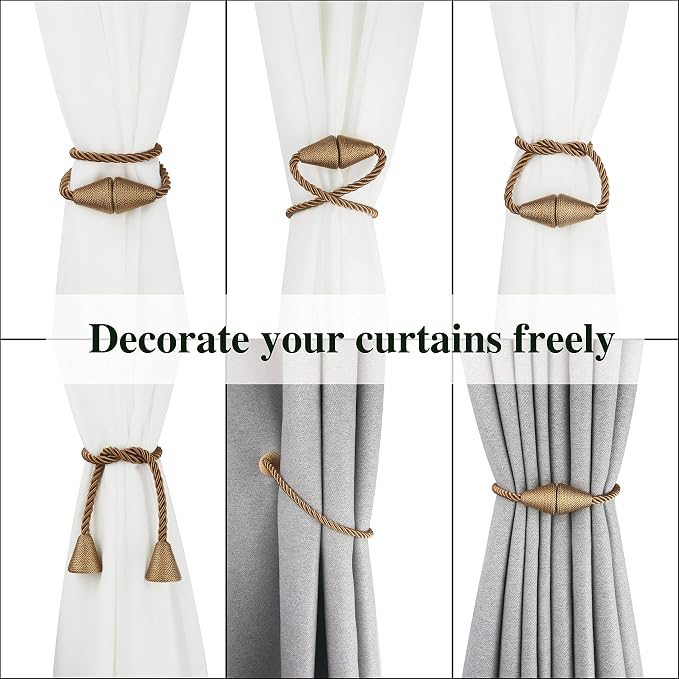 2 Pack Magnetic Curtain Tiebacks Rope Modern Handmade Curtain Tie Backs - Image 5