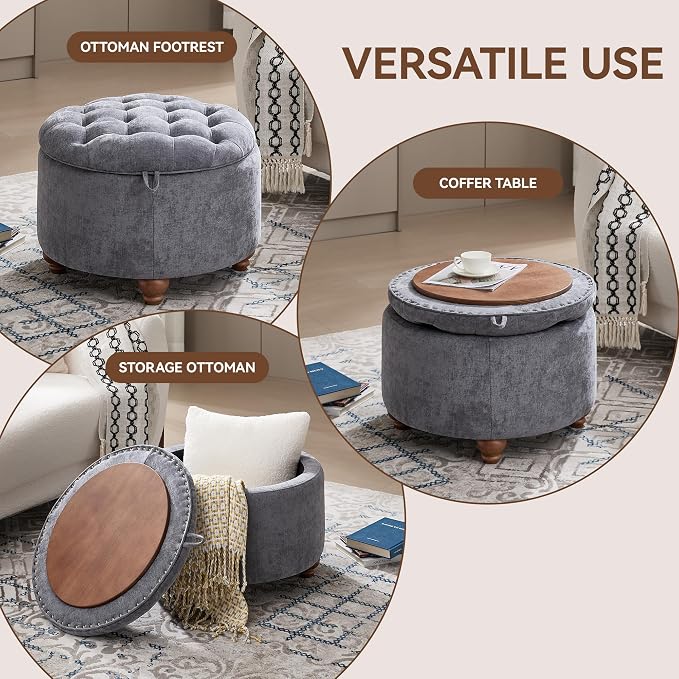 24Inch Round Storage Ottoman - Image 5