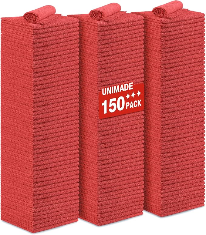 Shop Towels Rags, 150 Pack Reusable Shop Rags Bulk Microfiber Cleaning Cloth by Unimade