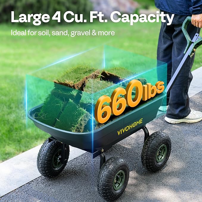 VIVOHOME 4 Cu.Ft 660lbs Wheelbarrow Garden Cart Dump Wagon - Image 5