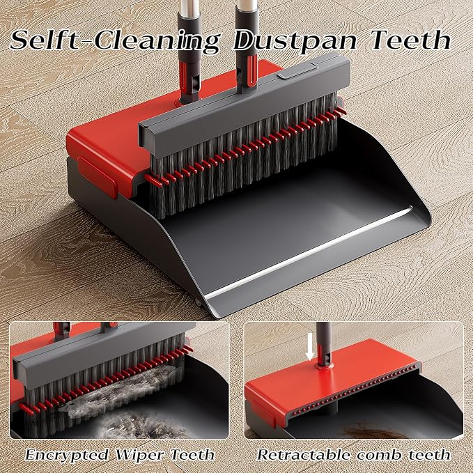 Broom with Dustpan Combo Set 180 Degree Rotating Broom Set with Comb Teeth - Image 2