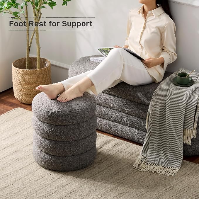 Round Ottoman with Storage Boucle Ottoman Stool Removable Lid - Image 6