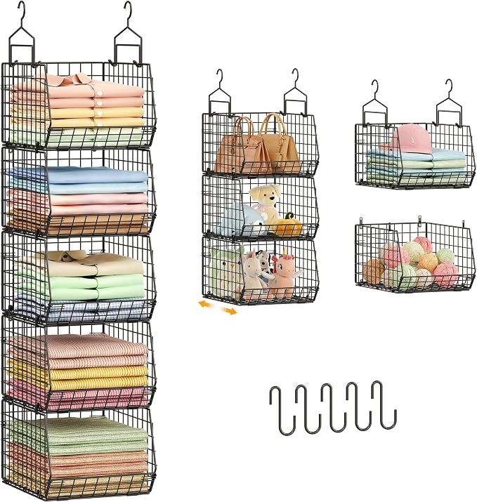 Deeper 4'' Design 5 Tier Foldable Hanging Closet Organizer and Storage，Wire by X-cosrack