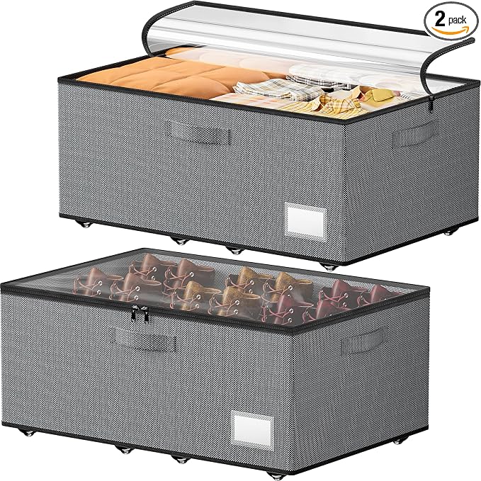 Underbed Storage with Wheels, 2 Pack Under Bed Storage Containers with Clear by Unknown