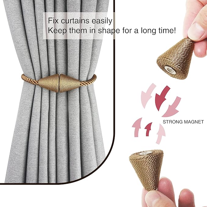 4 Pack Magnetic Curtain Tiebacks Rope Modern Handmade Curtain Tie Backs - Image 2