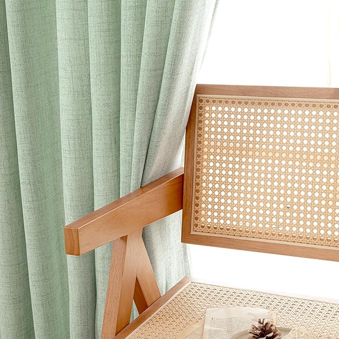 YoungsTex Light Green Linen Semi Sheer Curtains 84 Inch Length 2 Panels - Image 5