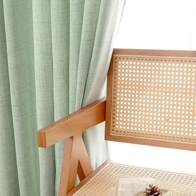 YoungsTex Sage Green Linen Semi Sheer Curtains 45 Inch Length - Image 6