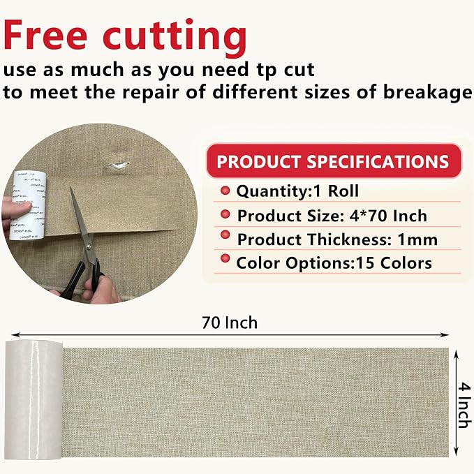 Linen Repair Tape 4x70 Inch Self-Adhesive Couch Patch Repair Fabric Patch - Image 2