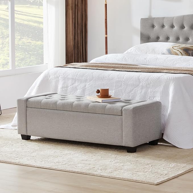 48" Ottoman with Storage, Storage Ottoman Bench with Safety Hinge, Upholstered - Image 8