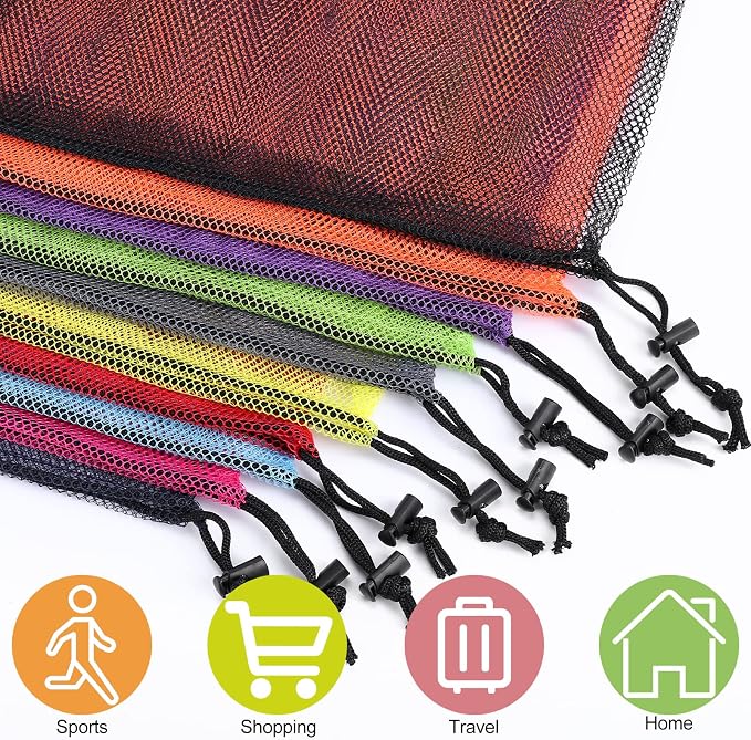 iMucci 12Pcs Mesh Bag 13"X15.5" Drawstring Gym Bag Nylon Mesh Drawstring Bag - Image 4