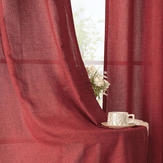 YoungsTex Red Linen Curtains 40 Inch Long - Image 3