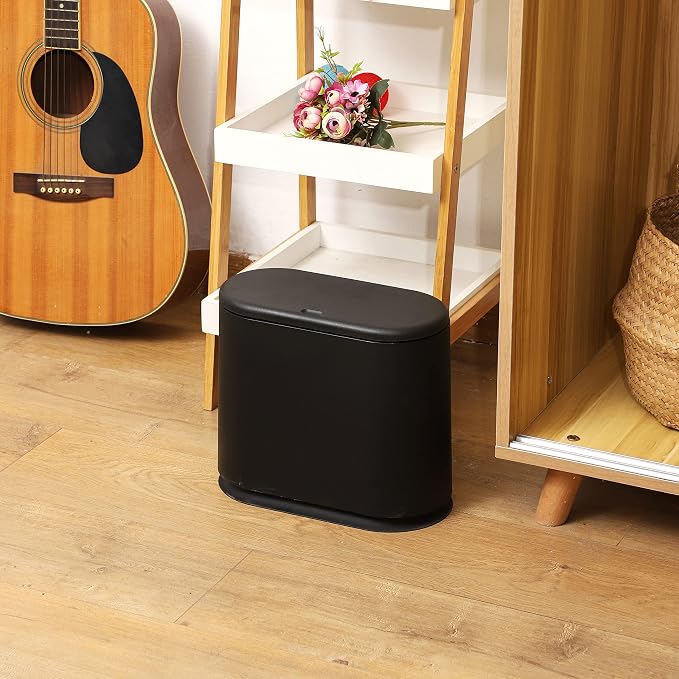 Black Slim Bathroom Trash Can - Image 6